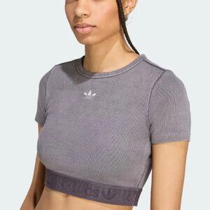 NWOT Adidas Shortsleeve Ribbed Knit Gray Crop Top